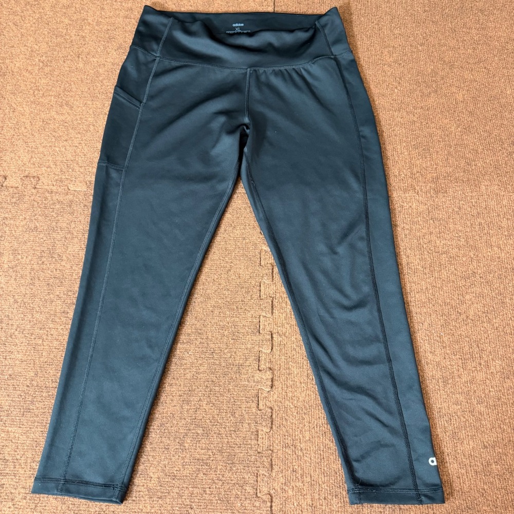 Adidas Womens Climalite Leggings‎ XL Black High Rise Side Pocket Athletic Tights